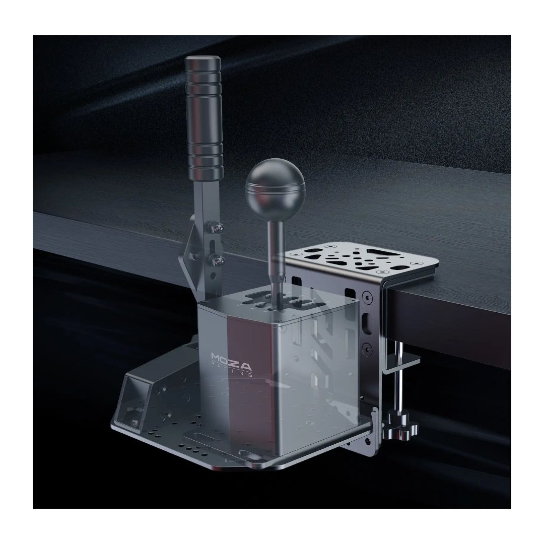 MOZA Universal Mounting Plate – מותקן עם ידית הילוכים ובלם יד