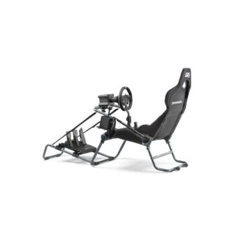 Next Level Racing GTLite Pro Carbon Grey Folding Cockpit – עם הגה ודוושות – מבט מזווית