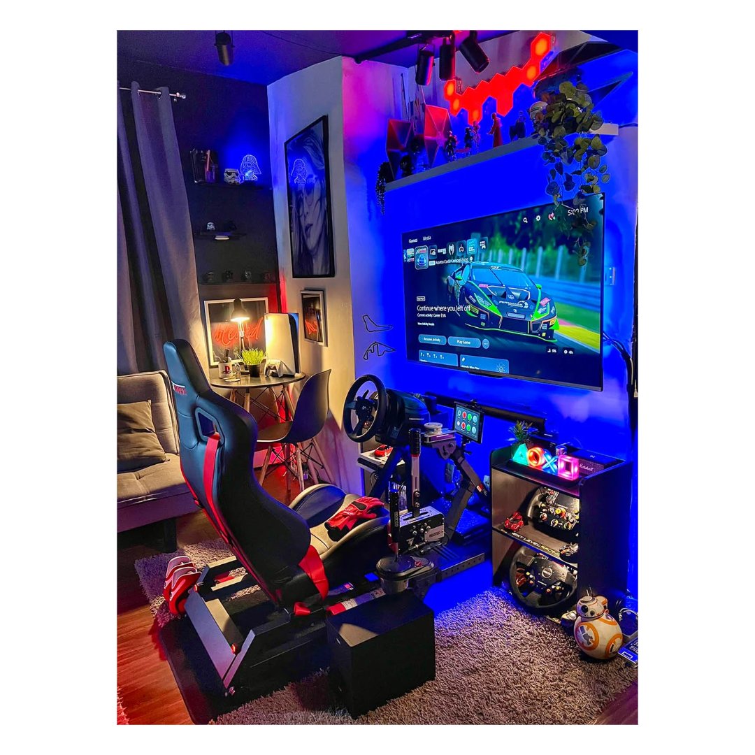Next Level Racing GTtrack Cockpit – בחדר משחקים עם תאורת לד