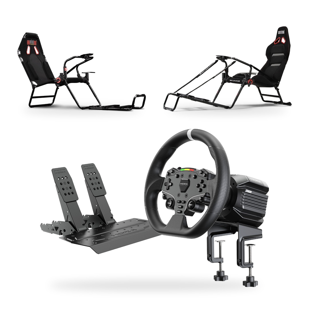 ערכת סימולטור נהיגה מתקפלת – MOZA R5 Pro עם עמדות Next Level Racing GT Lite ו-GT Lite Pro